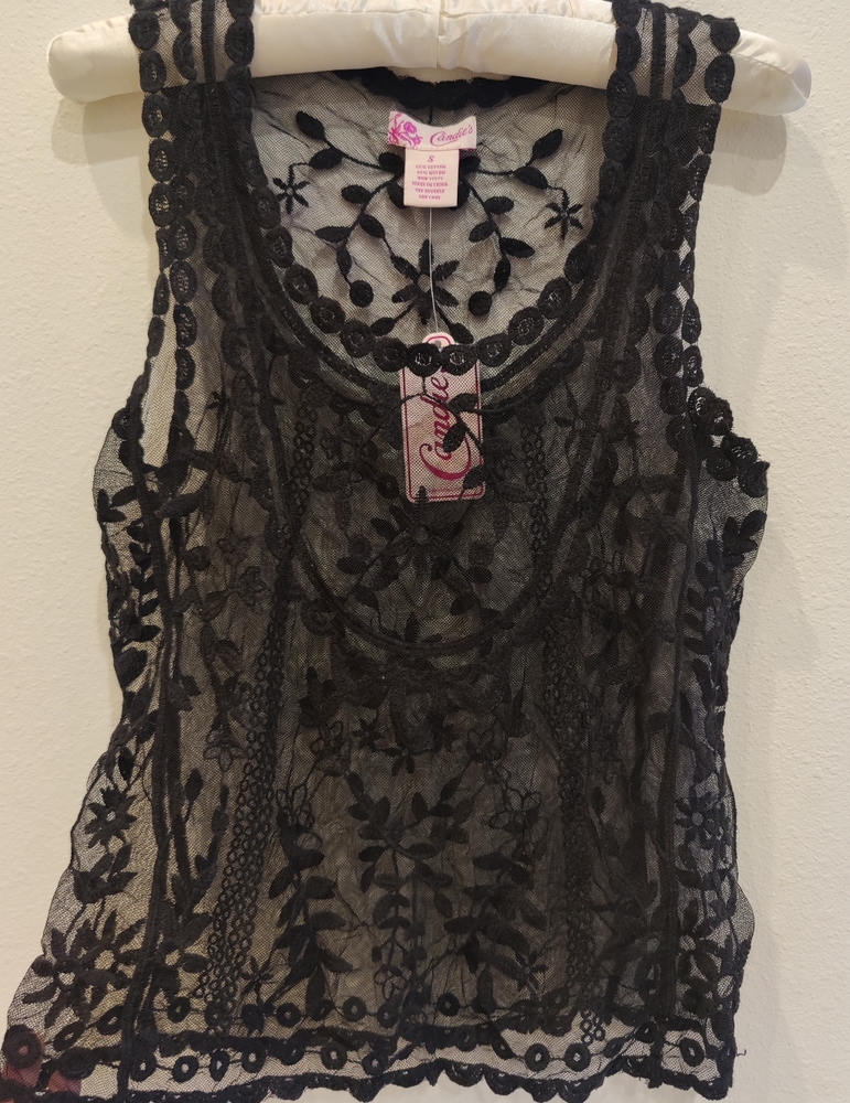 Candie's 90's Black Sheer Lace Tank Top NWT